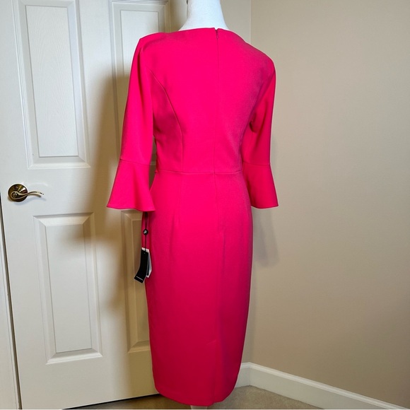 Adrianna Papell Midi Length Sheath Dress Stretch Knit Crepe Tie Front Size 8 - Picture 6 of 13